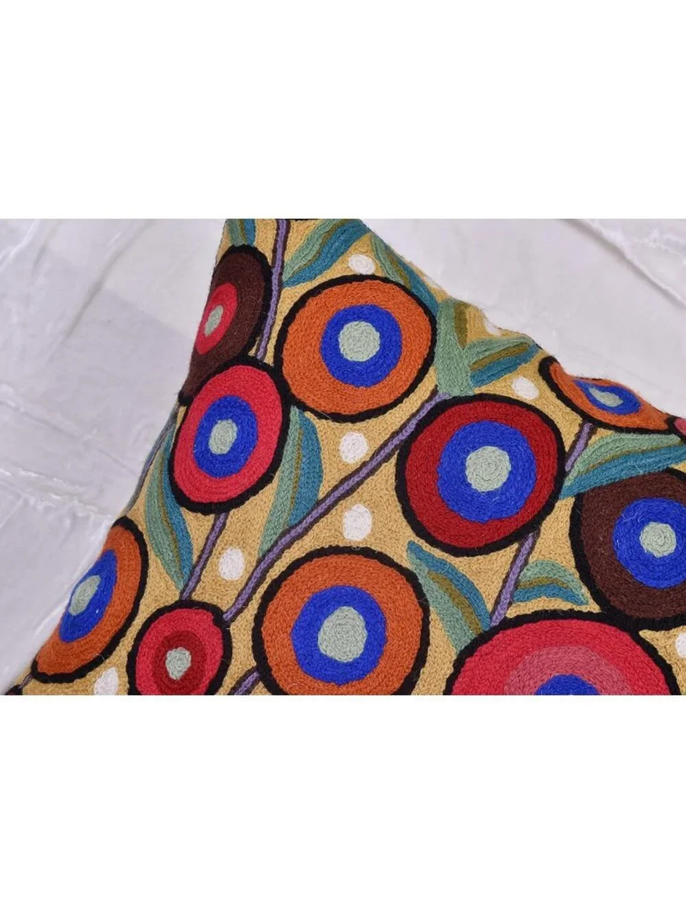 Vibrant Yellow Floral Pillow Cover - Hand Embroidered 18x18 Outdoor Cushion